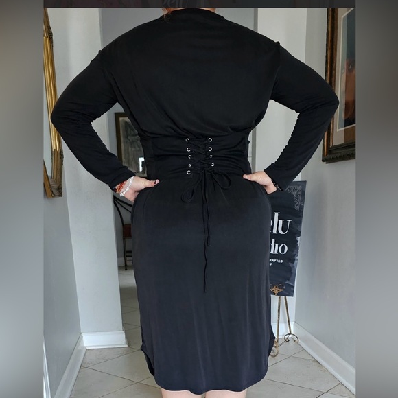 JODIFL Black Long Sleeve Dress PTP 20”, Length 47” - Picture 7 of 7